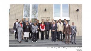 OPCW Director-General Ahmet Üzümcü with members of the Chemical Weapons Convention Coalition at the OPCW Headquarters.
