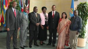 Deputy Director-General Grace Asirwatham (second from right) and Members of Parliament from the Kenya National Assembly, Departmental Committee on Defense and Foreign Relations.