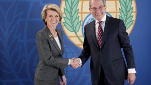 The OPCW Director-General, Ambassador Ahmet Üzümcü, right, with the Foreign Minister of Australia, Hon. Julie Bishop MP.