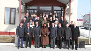Acting Executive Council Chairperson H.E Mrs. Odette Melono (front row, center) Director-General Ahmet Uzumcu (third from left) and members of the OPCW delegation at the Chemical Weapon Destruction Facility at Kizner, Udmurt Republic in April 2014.