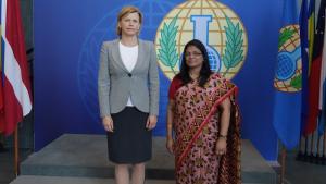 Baiba Braze, Director-General for Security Policy and International Organizations of the Ministry for Foreign Affairs of Latvia (left), and Deputy Director-General, Mrs Grace Asirwatham